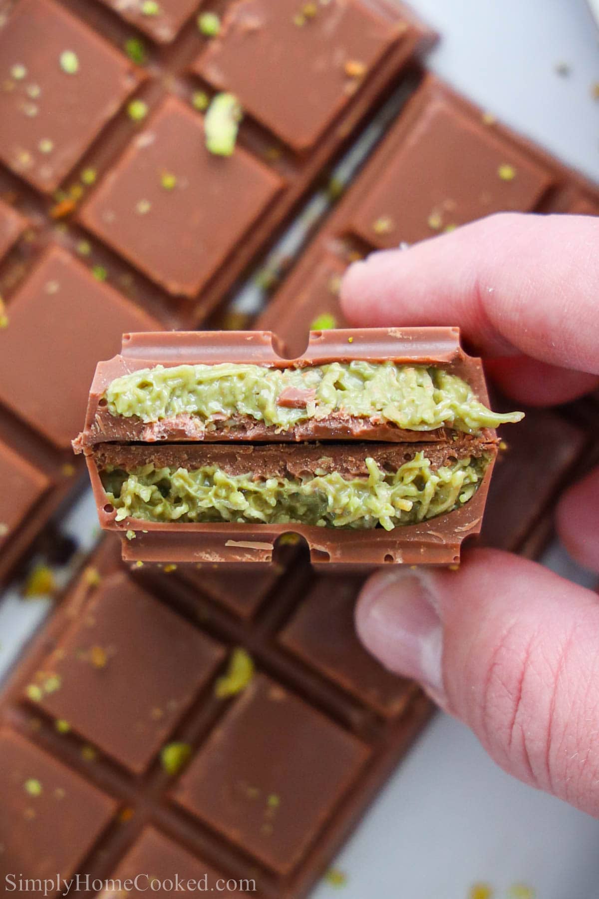 Close up of Pistachio Chocolate Bar.