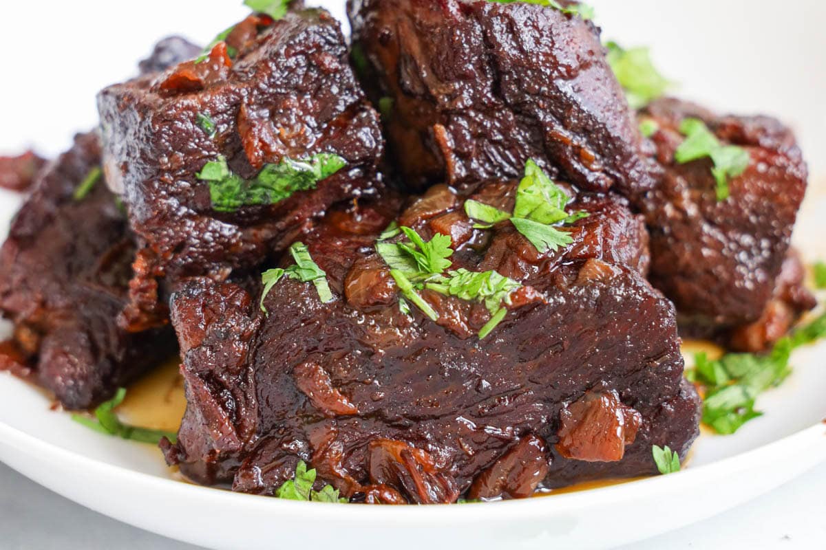 Braised Beef on a plate. 