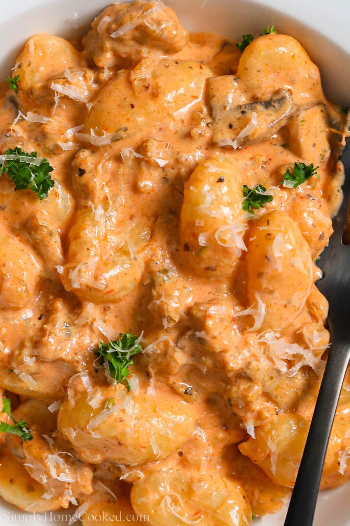 Close up of Creamy Sausage Gnocchi.