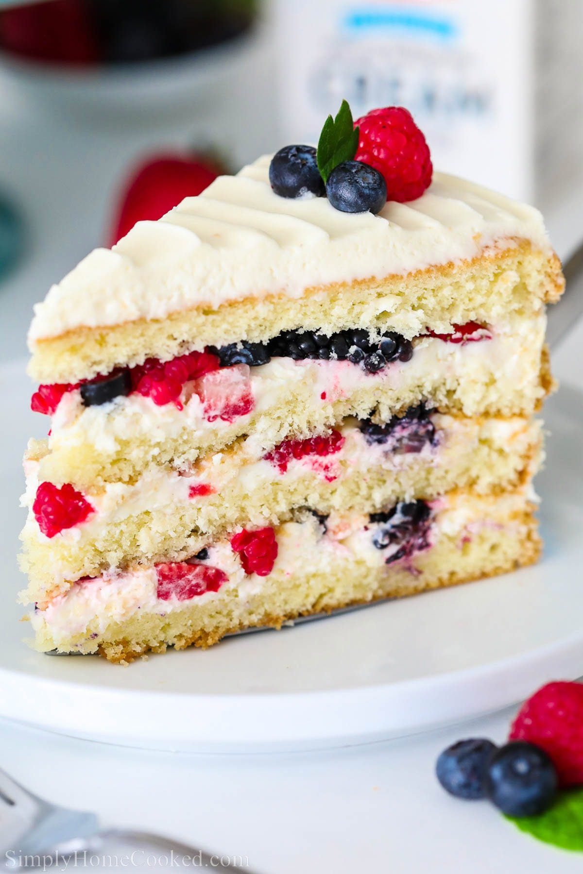 A slice of Berry Chantilly Cake.