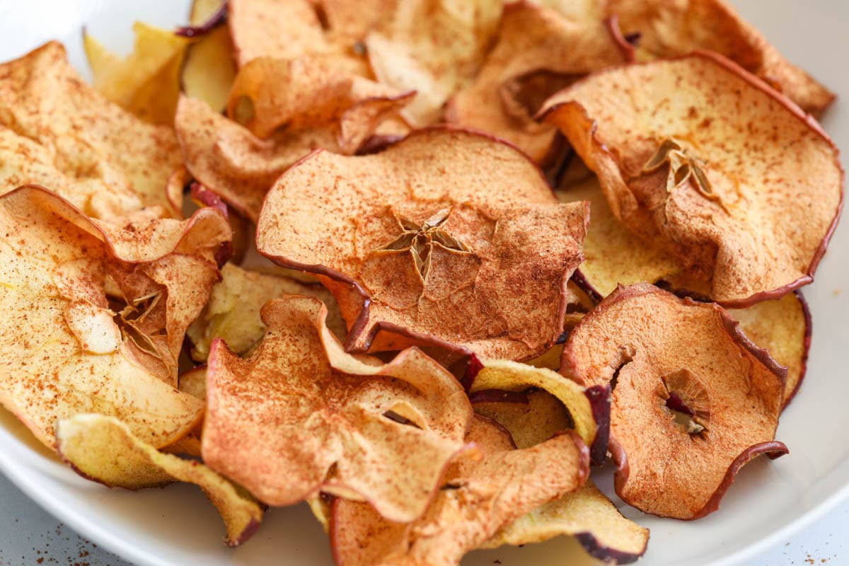 Crispy Air Fryer Apple Chips in a bowl.
