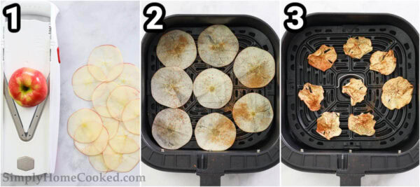 Steps to make Crispy Air Fryer Apple Chips: core and slice the apple, then place the slices in an air fryer basket, and air fry them.