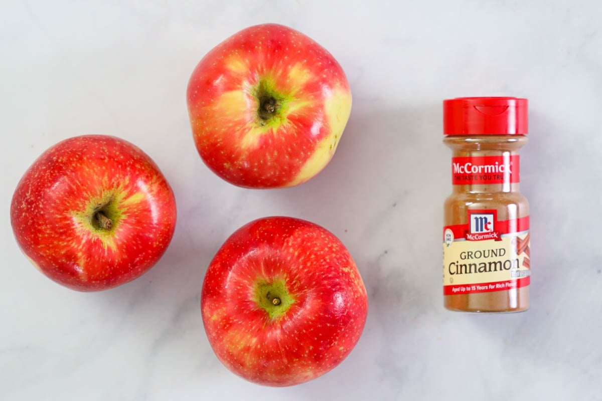 Ingredients for Crispy Air Fryer Apple Chips: honeycrisp apples and cinnamon.