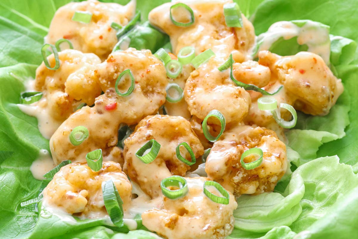 Close up of Bang Bang Shrimp.