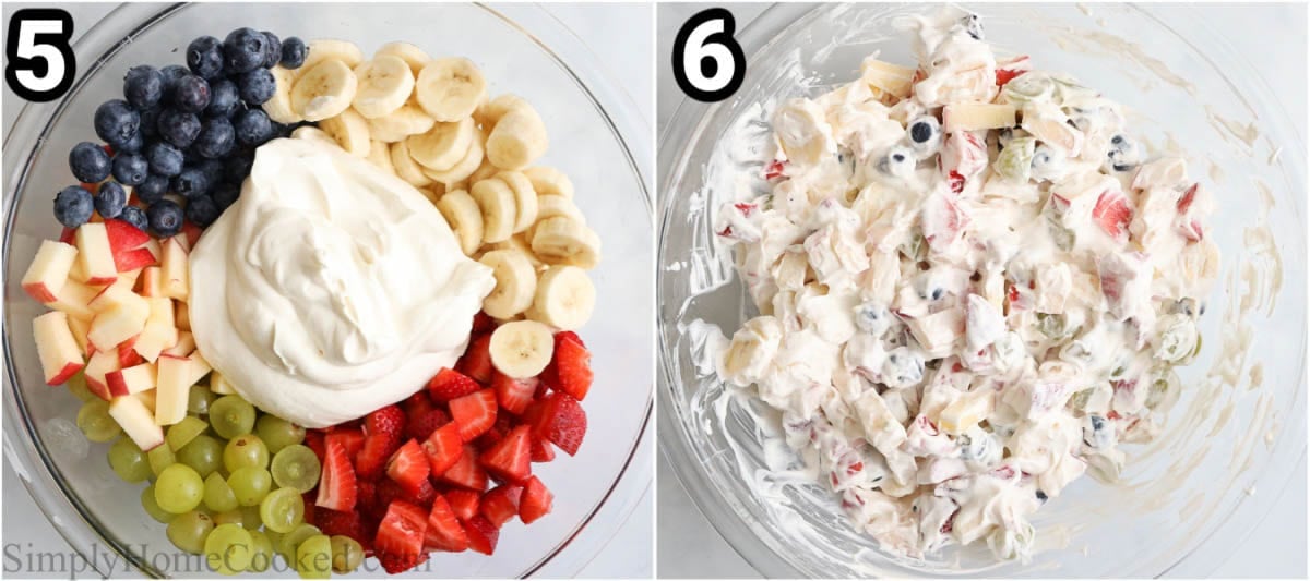 Steps to make Creamy Fruit Salad: Cut the fruit and then mix in the sweet cream.